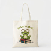 Relax & Read Cute Frog on Books | Funny Bookworm  トートバッグ (正面)
