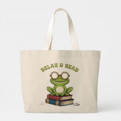 Relax & Read Cute Frog on Books | Funny Bookworm  ラージトートバッグ (裏面)