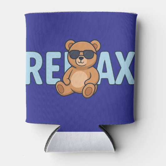 Relax Teddy Bear with Sunglasses Cartoon Design 缶クーラー (正面)