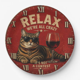 Relax We're All Crazy Funny Cat and Wine ペーパープレート