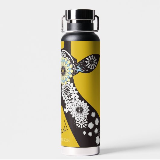 Relax - Yellow Funky Funny Giraffe ウォーターボトル (背面)
