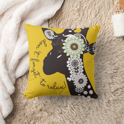 Relax Yellow Funky Funny Giraffe クッション (ブランケット)
