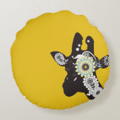 Relax - Yellow Funky Funny Giraffe ラウンドクッション (裏面)
