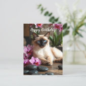 Relaxation and Joy Siamese Cat Postcard with Purpl ポストカード (スタンド正面)
