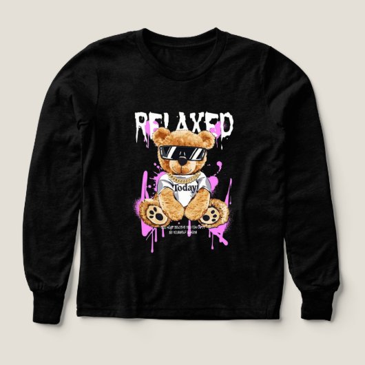 "RELAXED" ストリートウェア ベア ロングスリーブTシャツ (デザイン正面)