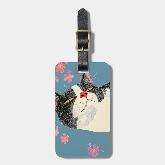 Relaxed Black and White Cat ラゲッジタグ (正面縦)