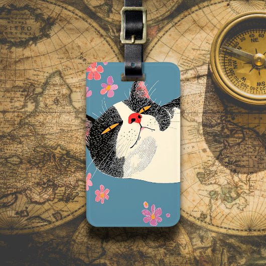 Relaxed Black and White Cat ラゲッジタグ