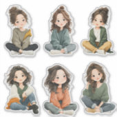Relaxed Chibi Girl Stickers  シール (正面)