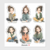 Relaxed Chibi Girl Stickers  シール (シート)