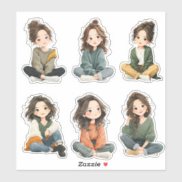 Relaxed Chibi Girl Stickers  シール