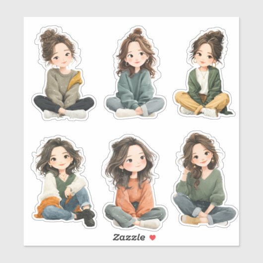Relaxed Chibi Girl Stickers  シール (シート)