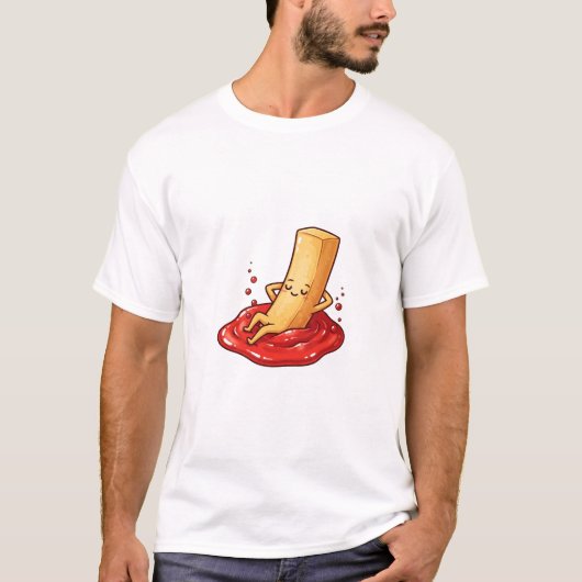 Relaxed French Fry Character Lounging in Ketchup Tシャツ (正面)
