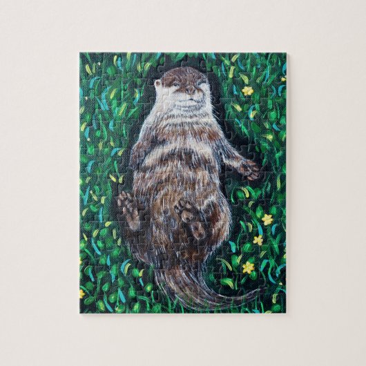 Relaxed River Otter Painting ジグソーパズル (縦)