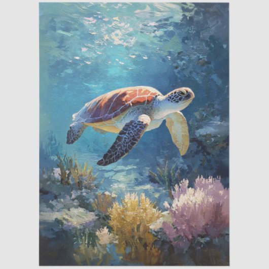 Relaxed Swimming Sea Turtle Decoupage 薄葉紙 (正面)