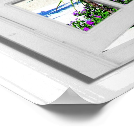 Relaxing Beach and Ocean Faux Window View ポスター (角)