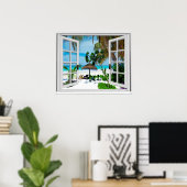 Relaxing Beach and Ocean Faux Window View ポスター (ホームオフィス)