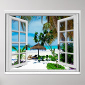 Relaxing Beach and Ocean Faux Window View ポスター (正面)
