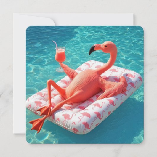 Relaxing Flamingo Floating On a Pool Mattress 招待状 (正面)