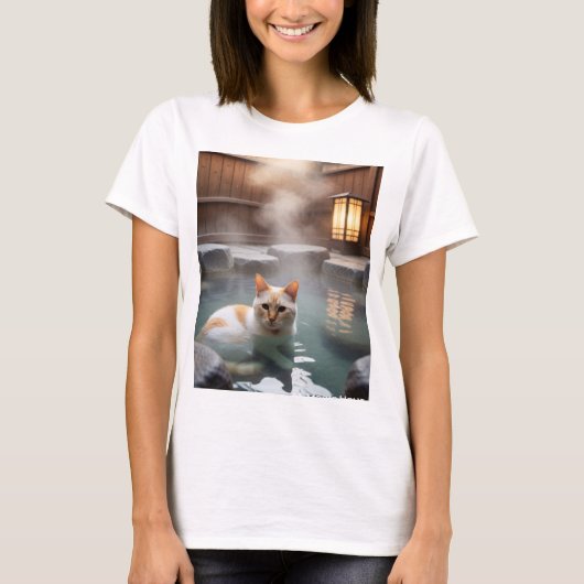 Relaxing Hot Spring Cat Tシャツ (正面)