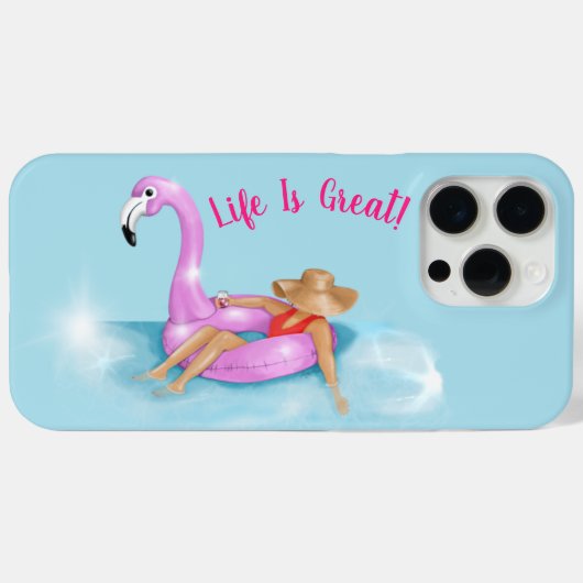 Relaxing in the pool on a hot pink flamingo float Case-Mate iPhoneケース (裏面 (横))