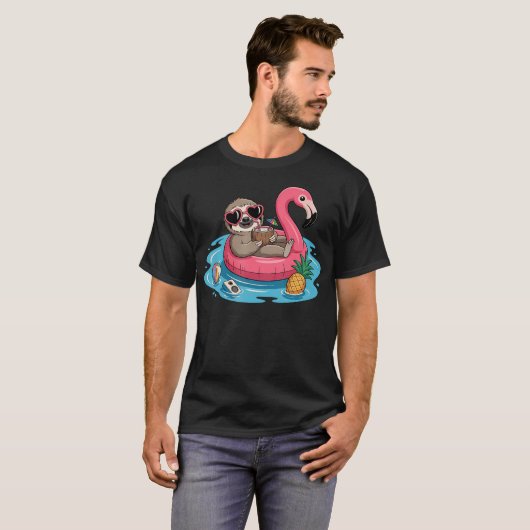 Relaxing Sloth Flamingo Float Coconut Drink And Tシャツ (正面フル)
