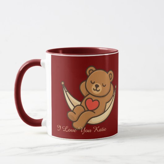 Relaxing Teddy Bear Love Mug – Valentine Gift マグカップ (左)