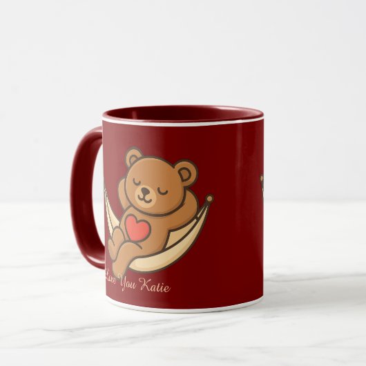 Relaxing Teddy Bear Love Mug – Valentine Gift マグカップ (正面左)