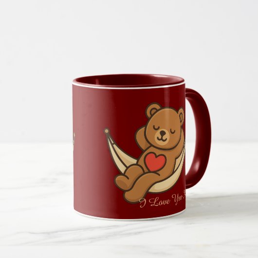 Relaxing Teddy Bear Love Mug – Valentine Gift マグカップ (正面右)