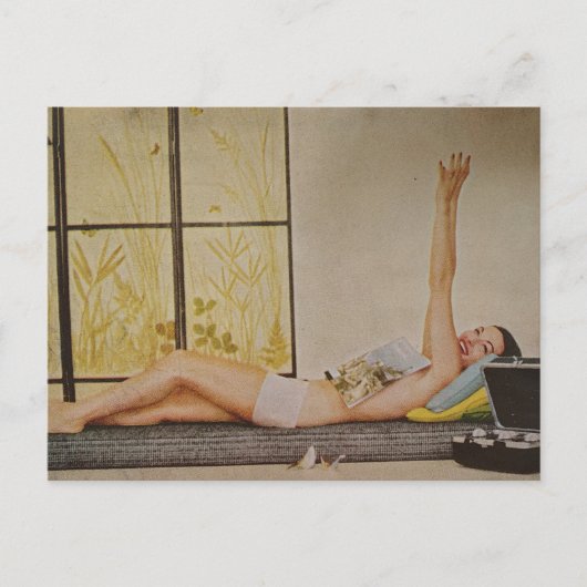 Relaxing Vintage woman 1957 weight loss ad ポストカード (正面)
