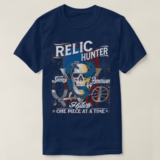 Relic Hunter American Flag Skull Metal Tシャツ (デザイン正面)