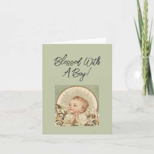 Religious Baby Boy Congratulations, Custom Text  カード (正面)