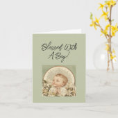 Religious Baby Boy Congratulations, Custom Text  カード (黄色い花)
