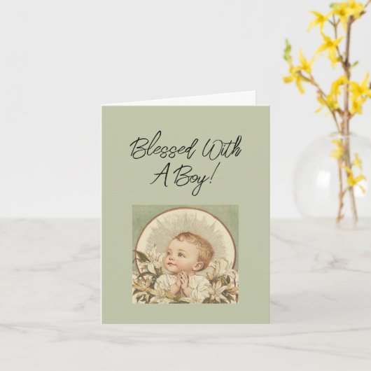 Religious Baby Boy Congratulations, Custom Text カード (黄色い花)