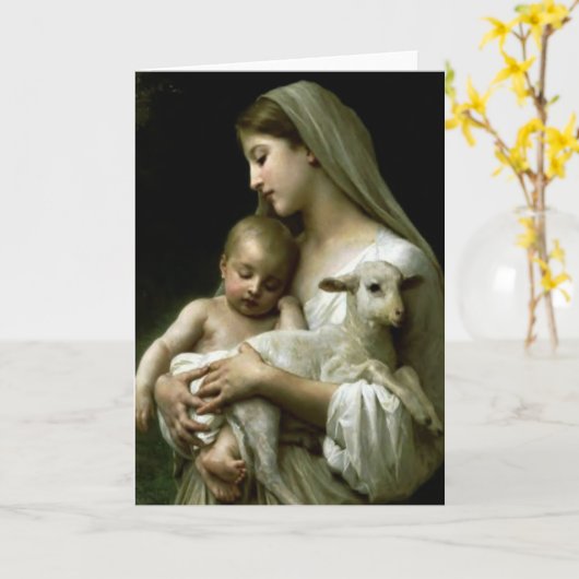 Religious Blessed Virgin Mary Jesus Lamb カード (黄色い花)