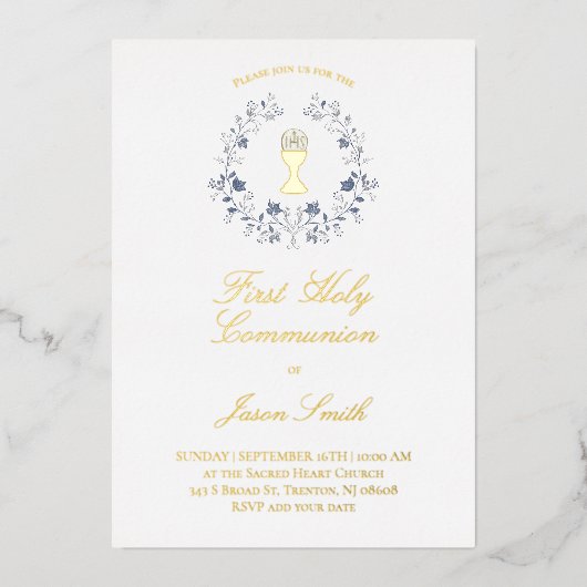 religious Catholic First Holy Communion 箔招待状 (正面)