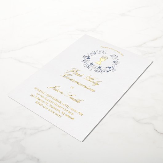 religious Catholic First Holy Communion 箔招待状 (回転した状態)