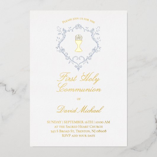 religious Catholic First Holy Communion 箔招待状 (正面)