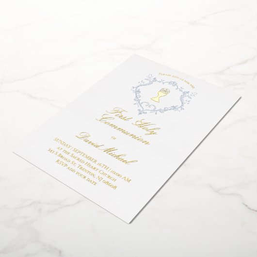 religious Catholic First Holy Communion 箔招待状 (回転した状態)