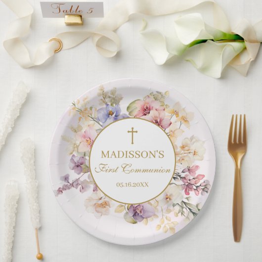Religious Celebration Floral Orchids Paper Plates  ペーパープレート (ウェディング)