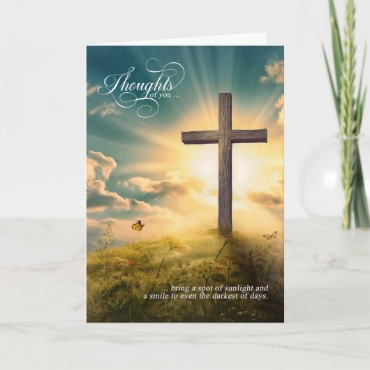 Religious Christian Cross on Hill Thinking of You カード (正面)