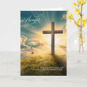 Religious Christian Cross on Hill Thinking of You カード (黄色い花)