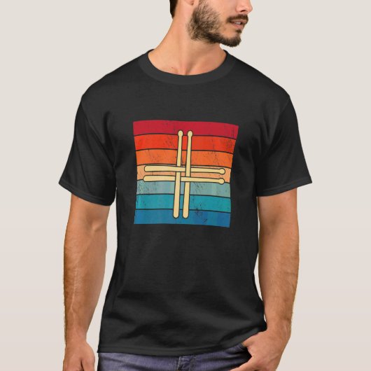 Religious Christian Drummer Drums Drum Stick Cros Tシャツ (正面)