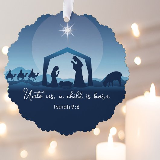Religious Christmas Bible Verse Nativity Scene オーナメントカード