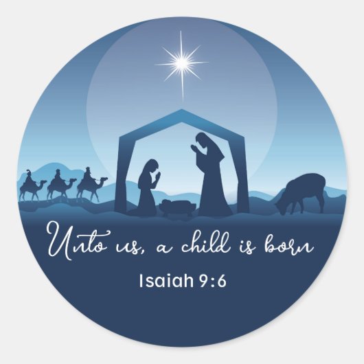 Religious Christmas Bible Verse Nativity Scene ラウンドシール (正面)