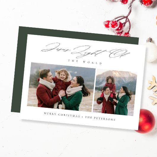 Religious Christmas Light of the World Green Photo シーズンカード