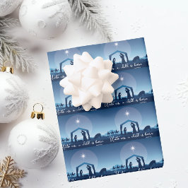 Religious Christmas Nativity Scene Blue ラッピングペーパーシート
