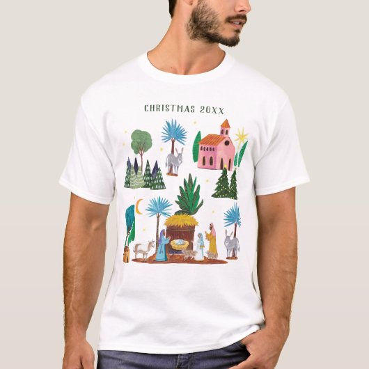 Religious Christmas Nativity Scene T-Shirt Tシャツ (正面)