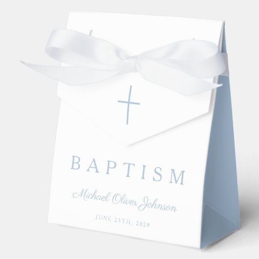 Religious Cross Baby Blue Script Boy Baptism フェイバーボックス (正面)