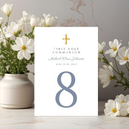 Religious Cross Blue Boy First Communion テーブルナンバー