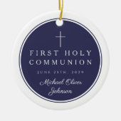 Religious Cross Boy First Communion Photo セラミックオーナメント (正面)